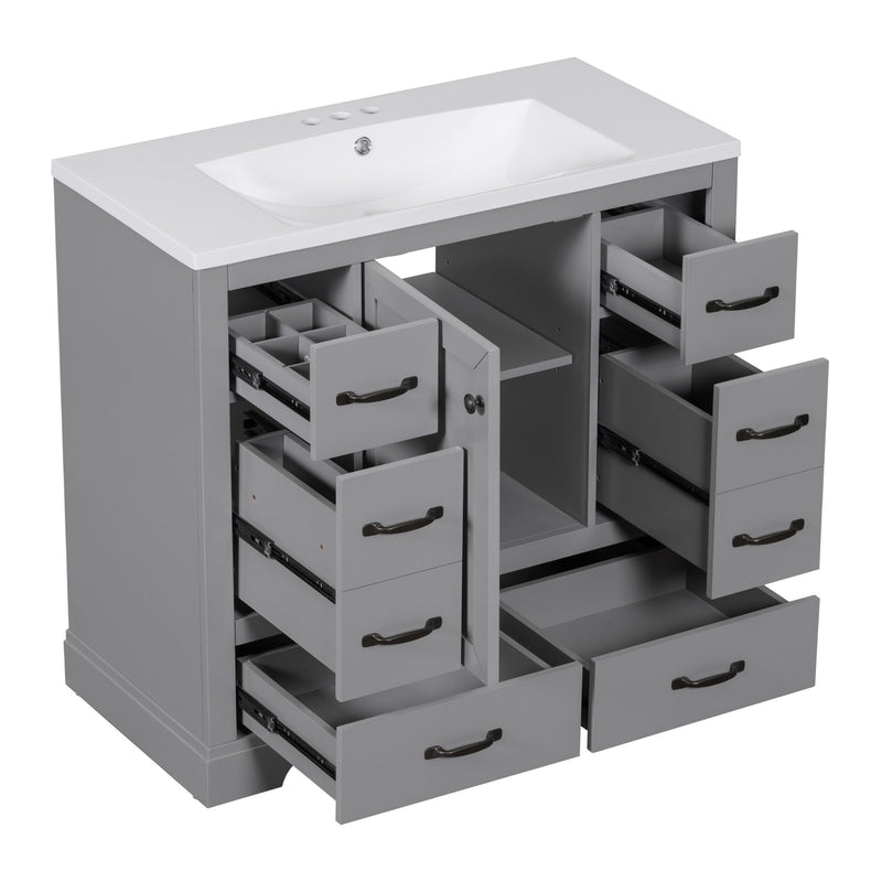 Modern Bathroom Vanity With Sink, 6 Drawers, Adjustable Shelf