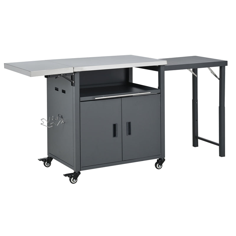 Foldable Outdoor Prep Station BBQ Cart With Trash Rack