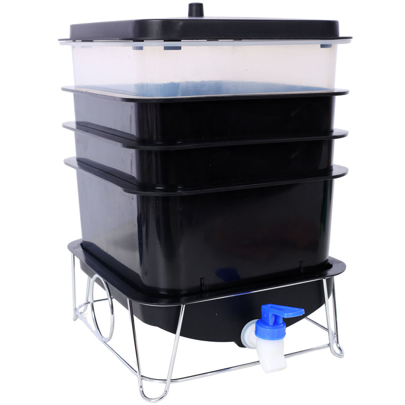Durable Worm Farm Composting Bin With 4 Tray System For Food Waste Recycling Plastic - Black