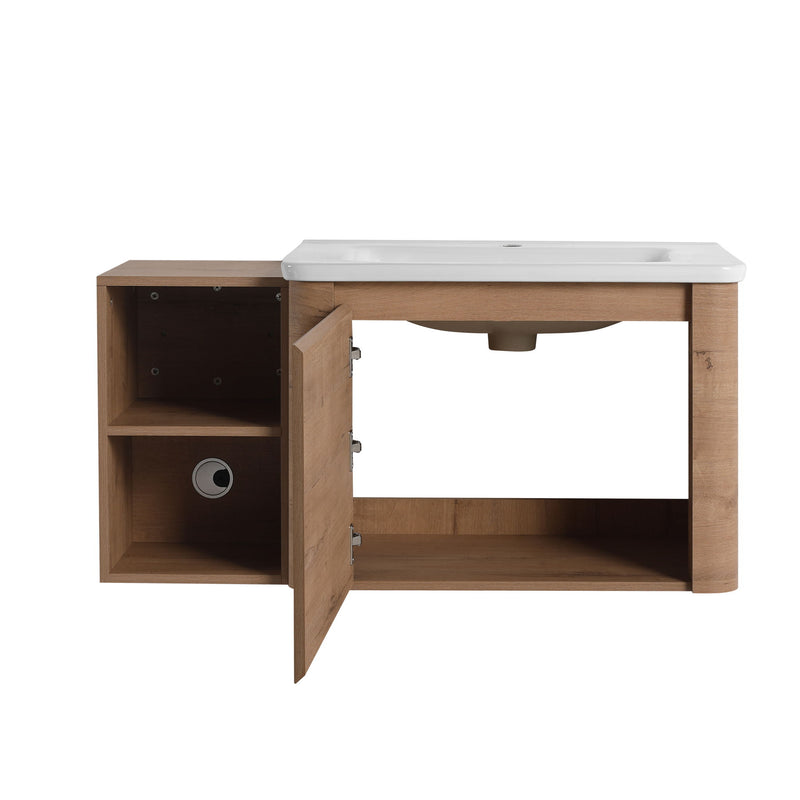 Wall Mounted Bathroom Vanity & Sink, Storage Shelves & Soft Close Door