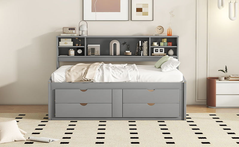Daybed With 2 Bedside Cabinets, Upper Shelves And 4 Drawers