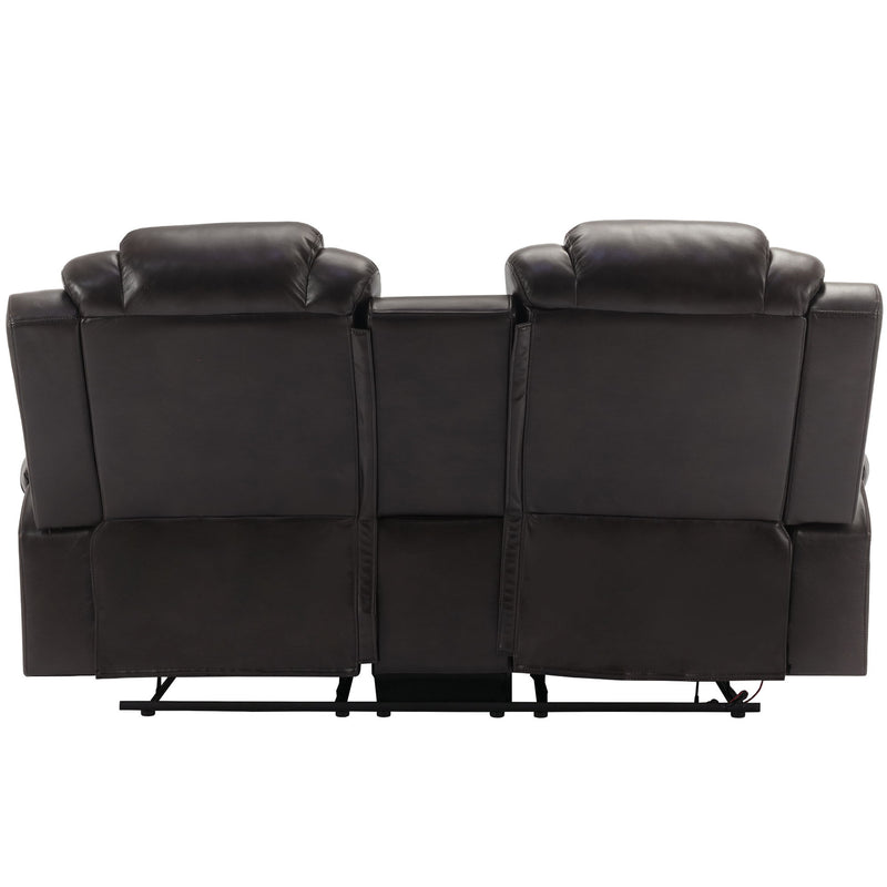 3 Pieces Recliner Sofa Sets Home Theater Seating Manual Recliner Chair & Center Console And LED Light Strip For Living Room - Brown