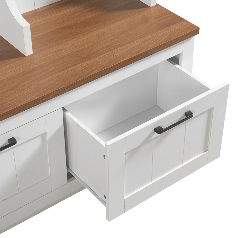 Hall Tree With Bench And Shoe Storage, 3 Large Drawers, Open Storage Shelves & Hooks