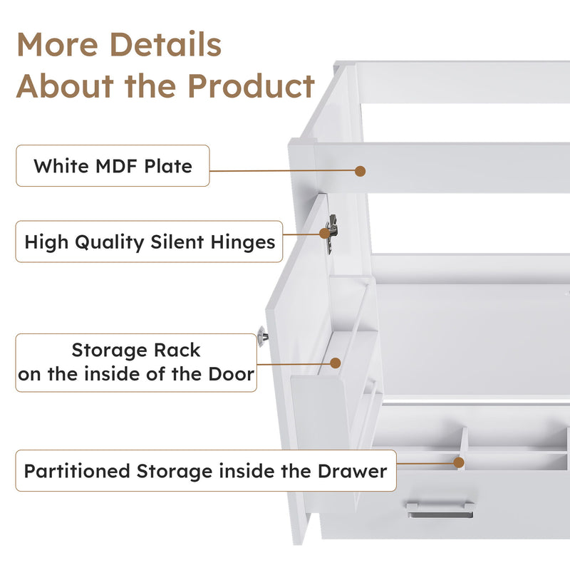 42" Bathroom Vanity Base With Doors And Drawer - White
