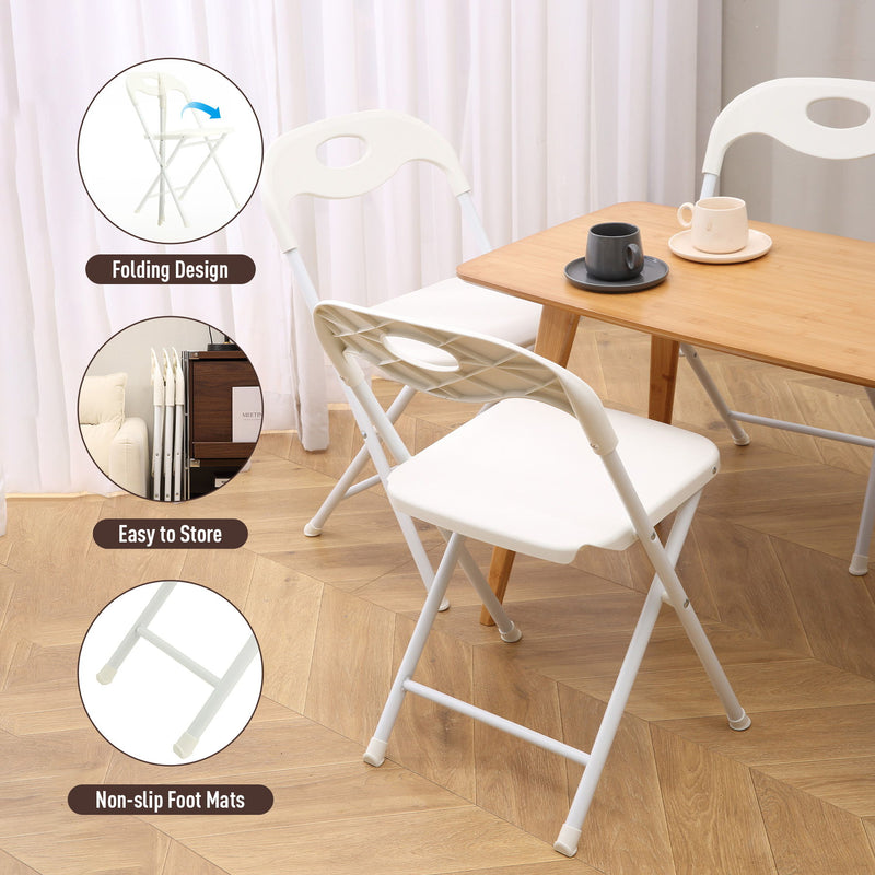 Folding Chairs, Stackable & Waterproof (Set of 4) - White