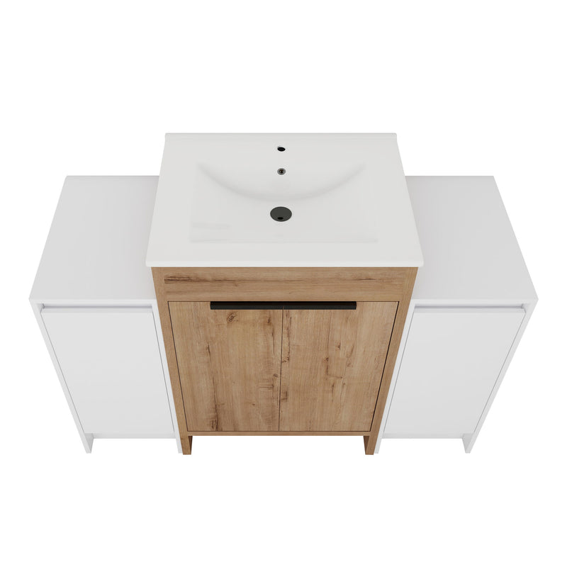 48" Freestanding Bathroom Vanity With Sink And 2 Storage Cabinets, Soft Closing Door - Imitative Oak / White