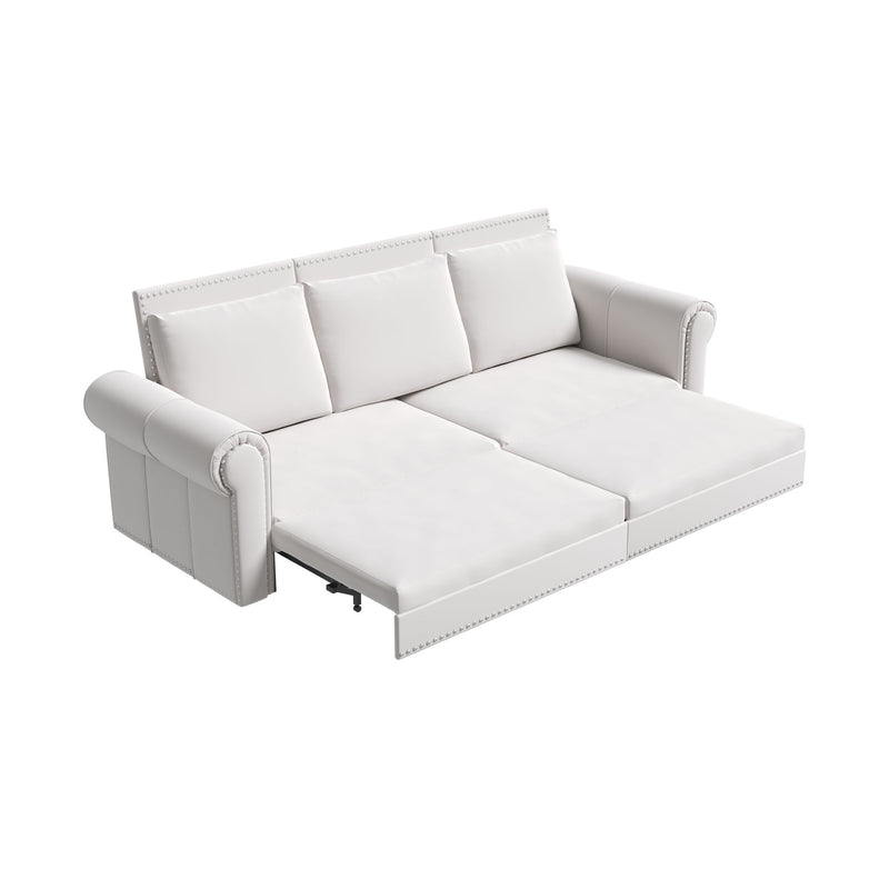 Pull Out Sofa Bed 3 In 1 Convertible Sleeper Sofa With Nailhead Trim & Rolled Arm, Multi Functional