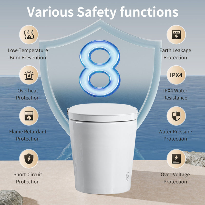 Tankless Smart Toilet With Bidet Built In, 1 Piece, Auto Flush, Auto Open / Close, Heated Seat, Bubble Wash, Warm Water And Dry, Adjustable Temp, Remote Control Side Know - White