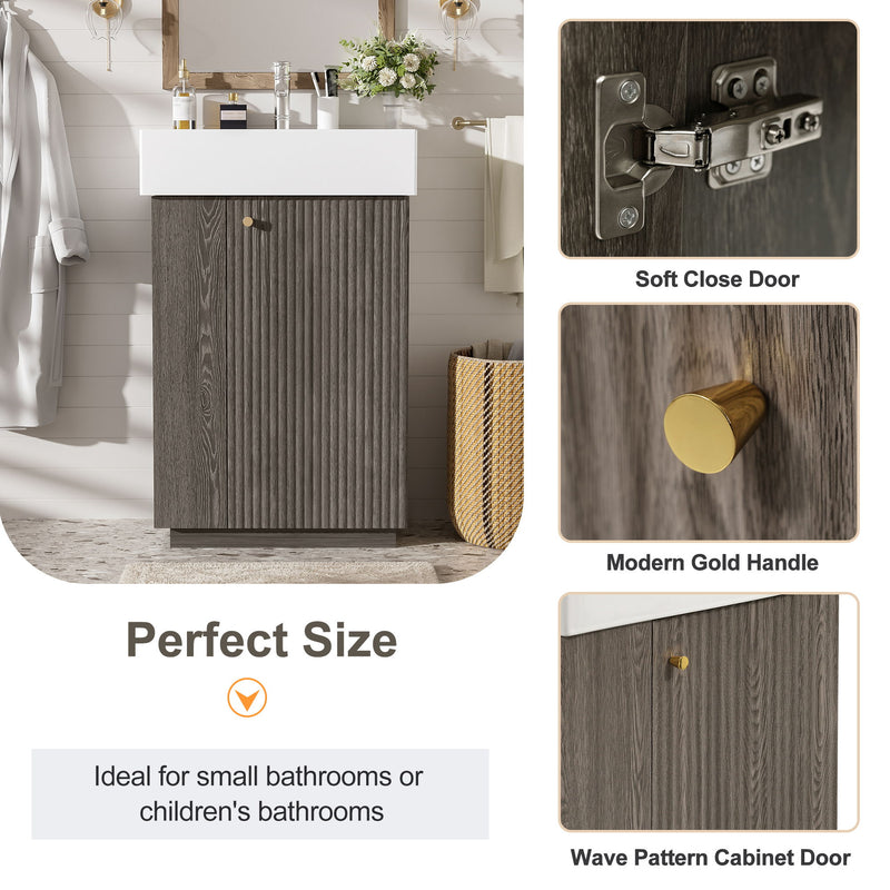 Bathroom Vanity With Sink, Freestanding Wood Grain Cabinet With Storage