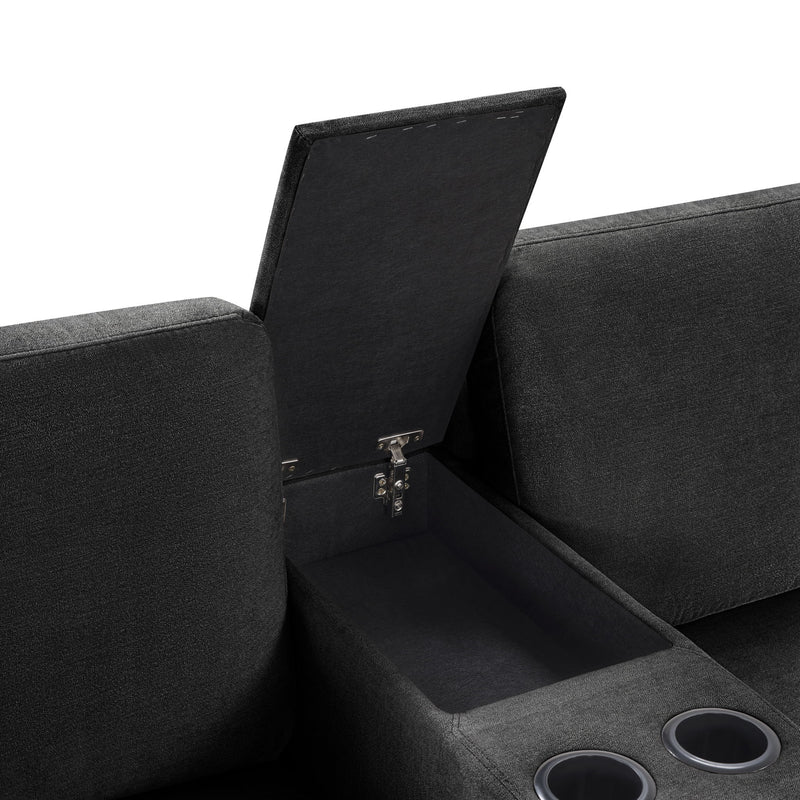Modular 5 Seat U-Shape Sectional Sofa With Chaise Lounge, Built In Cup Holders And Storage Drawer