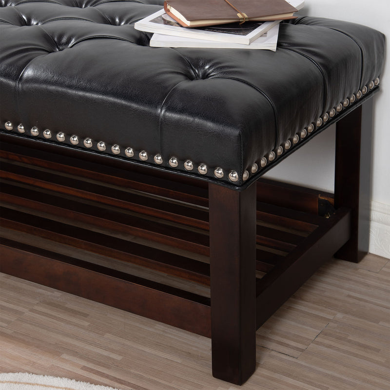 Bedroom End Of Bed Bench Tufted Upholstered End Of Bed Bench End Of Bed Entrance Shoe Bench With Nailhead Trim And Shelf Bedroom Upholstered Bench Living Room Shoe Rack Footstool