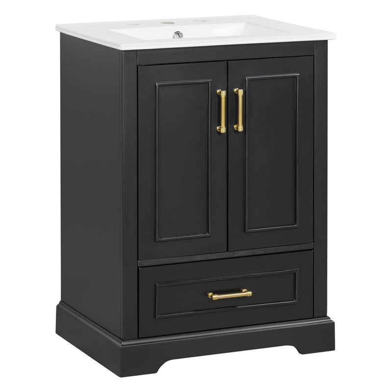 Bathroom Vanity With Sink, 1 Divided Drawer And 2 Soft Close Doors With Double Shelf