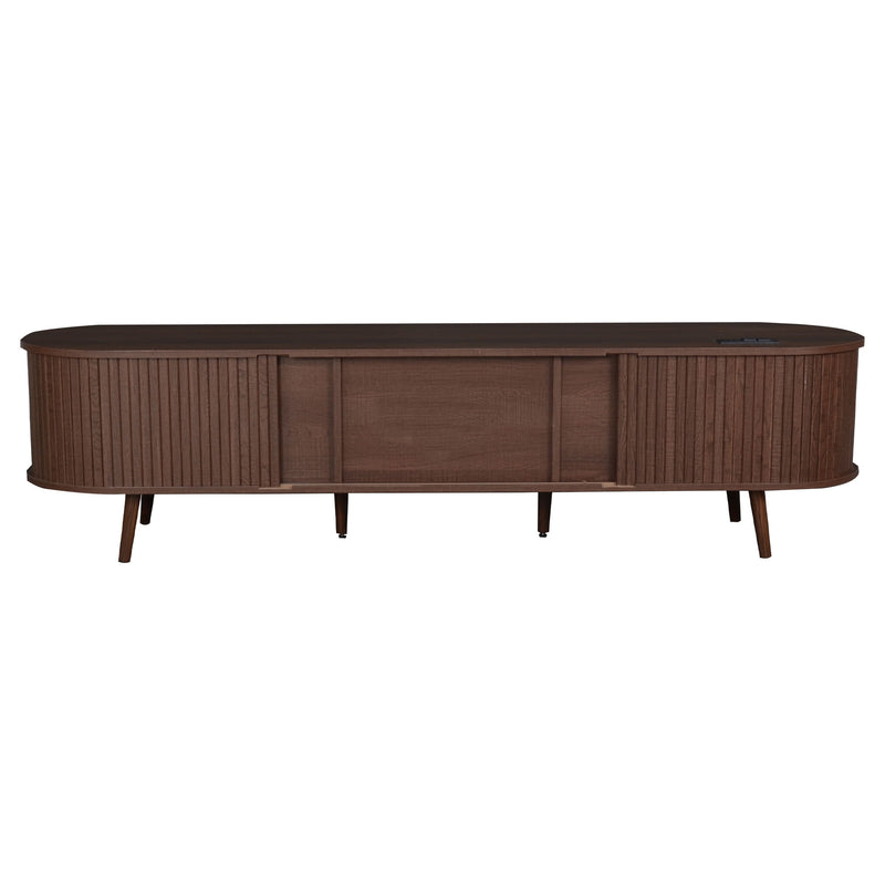 TV Stand For 70" TV, Console With Tambour Doors, Drawers And Built In Power Outlet - Dark Brown