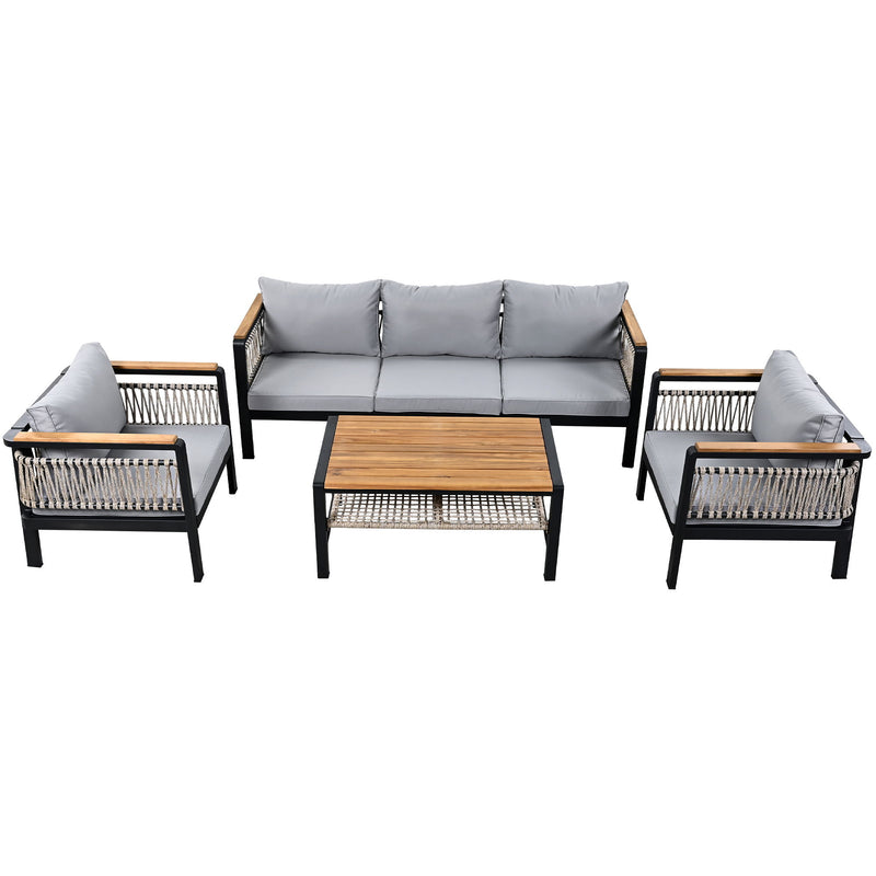 4 Pieces Outdoor Sectional Sofa Set 5 Person Patio Seating Group Outdoor Conversation Set With Cushions And A Coffee Table For Patios