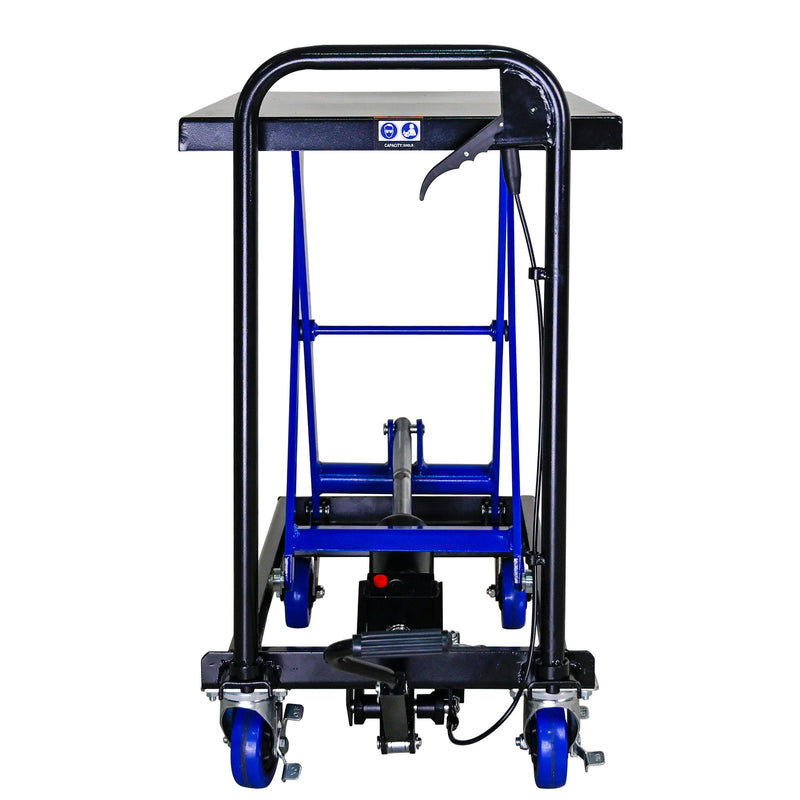 Hydraulic Lift Trolley, 500 Lbs Capacity, With 4 Wheels, For Material Handling And Transportation - Black / Blue
