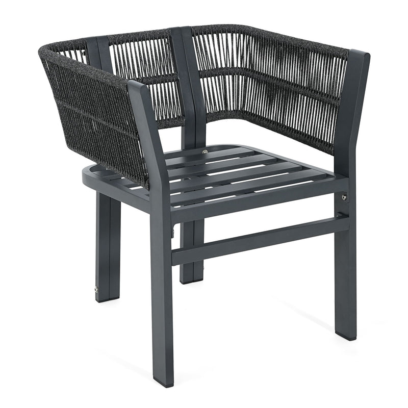 7 Piece Outdoor Dining Set & Table And 6 Chairs - Black / Gray / Teak