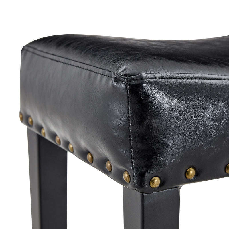 Bar Stool With Brass Nailhead Trim (Set of 2) - Black