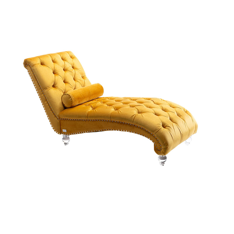 Chaise Lounge Indoor, Button Tufted Upholstered Chaise Lounge Chair With Pillow