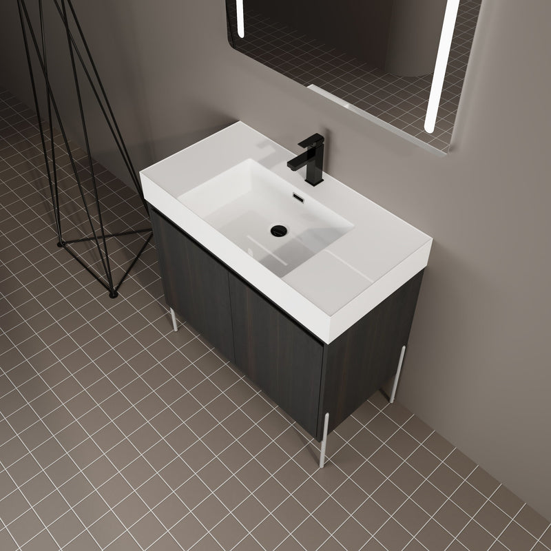 Freestanding Bathroom Vanity With Resin Sink And Storage Cabinet