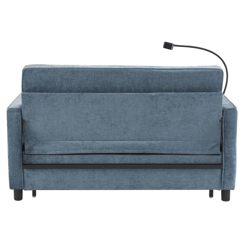 Pull-Out Sleeper Sofa With Reversible Backrest Cushion, Side Pockets, 2 USB Ports And A Phone Holder For Living Room