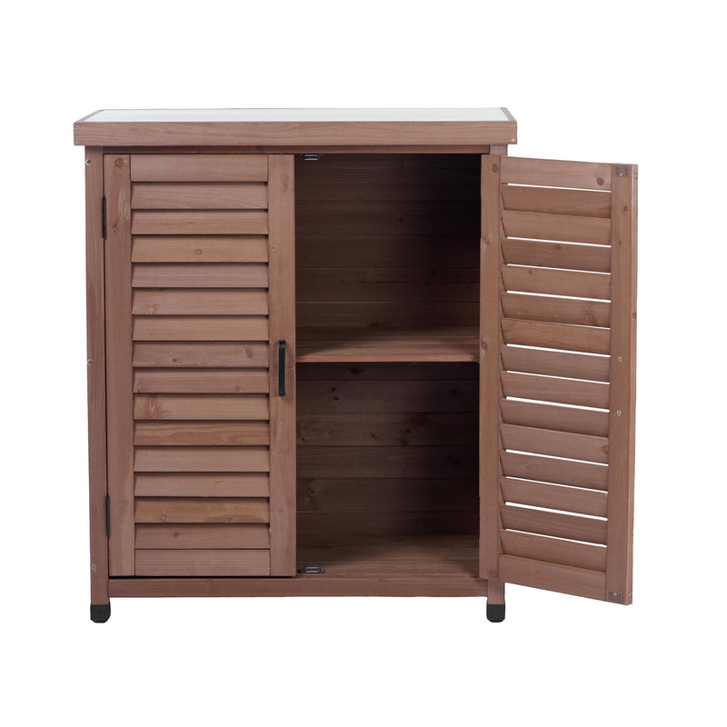 Potting Bench With Storage Cabinet And Metal Table Top For Outdoor