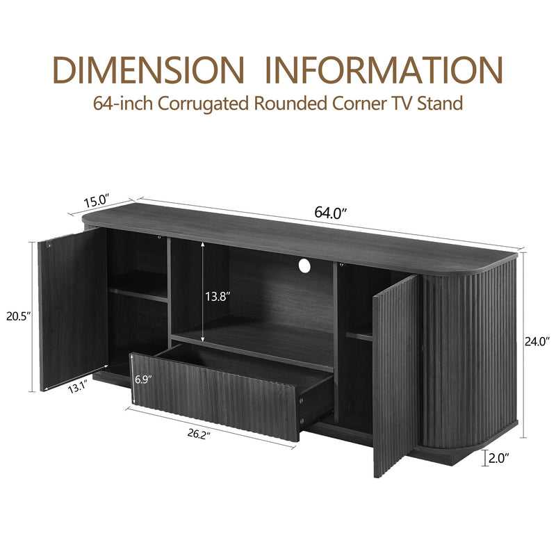 Modern Wavy TV Stand Rounded Sideboard With Storage Cabinet