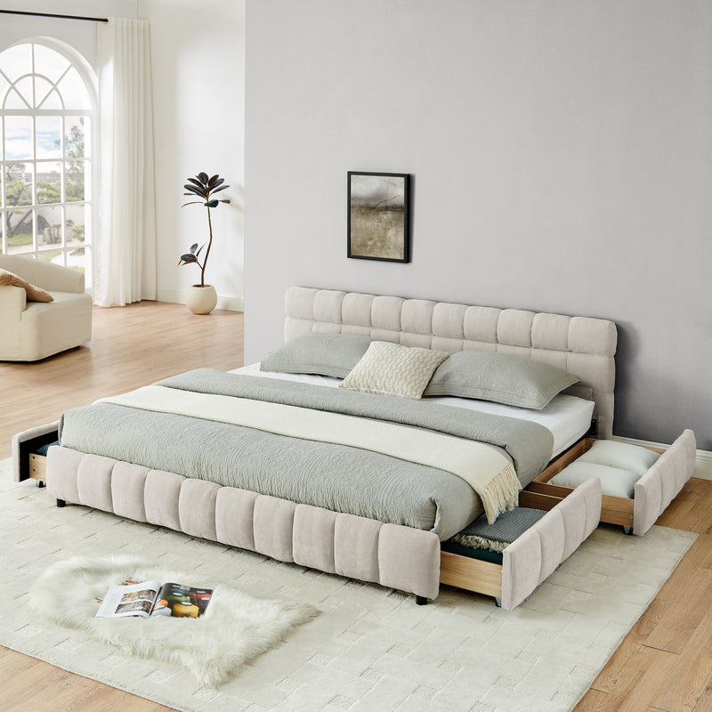 Modern Platform Bed Frame With Thick Fabric