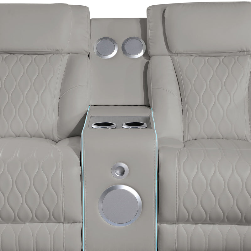 Electra - Power Recliner Sectional Sofa With Power Headrests, Console Loveseats, Wedge, LED Light Strip, Speakers