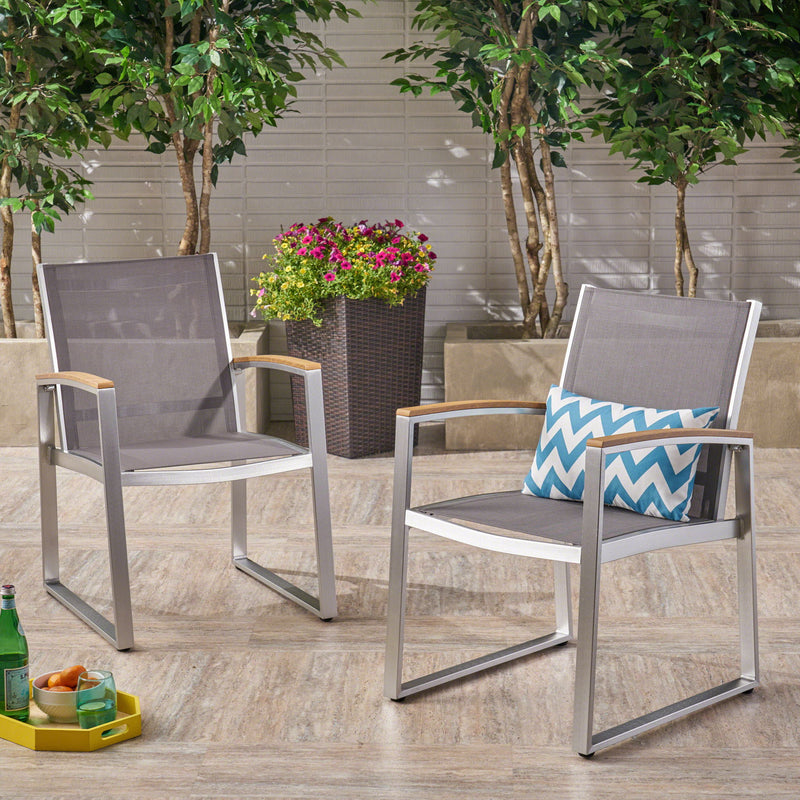 Poetic - Outdoor Dining Chair With Faux Wood Arms And Aluminum Frame (Set of 2) - Gray