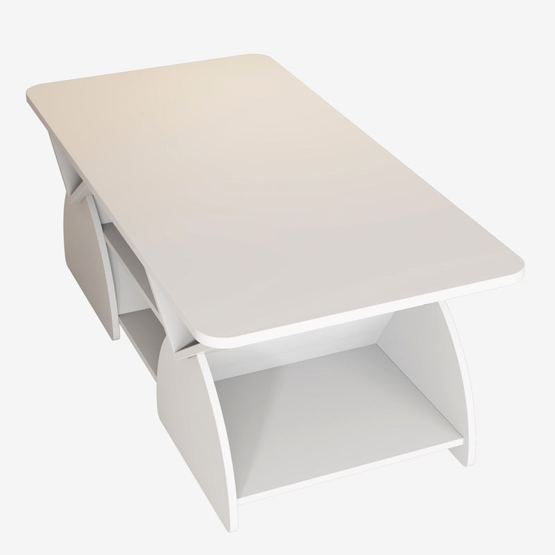 Geometric Engineered Coffee Table With Rounded Corners With Open Shelves