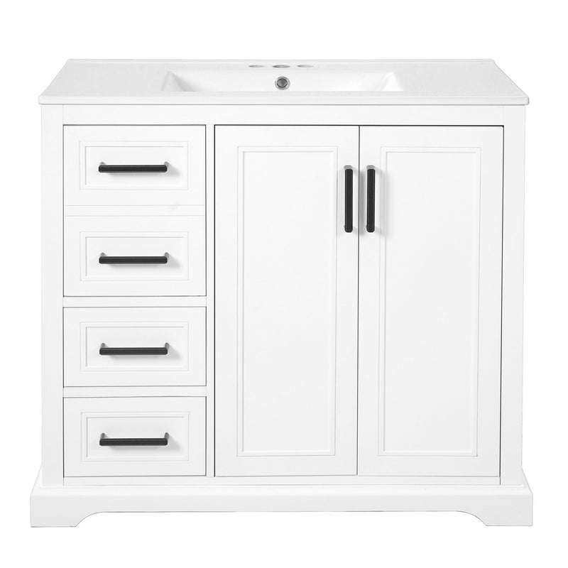 Bathroom Vanity With Sink, Soft Close Doors, Adjustable Shelf & 3 Drawers