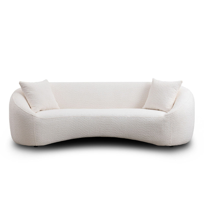 3 Piece Set Curved Sofa, Upholstered 3 Seater With Tight Curved Back For Living Room - White