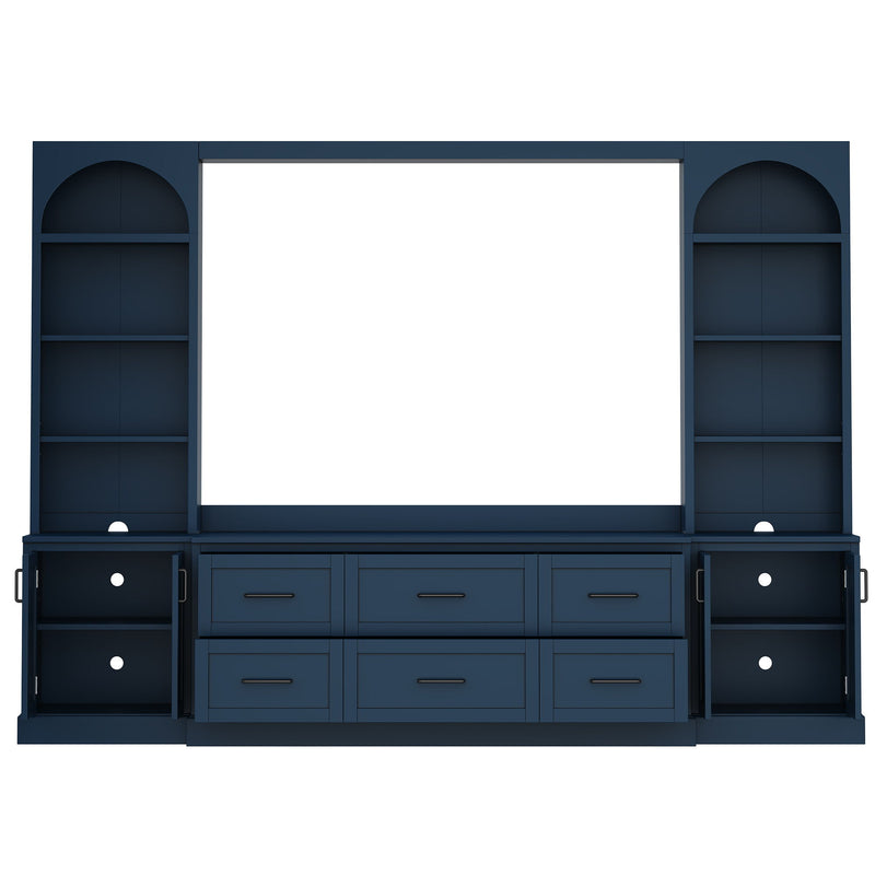 Arched Entertainment Center Wall Unit With 6 Drawers, Large TV Stand With Bookshelves