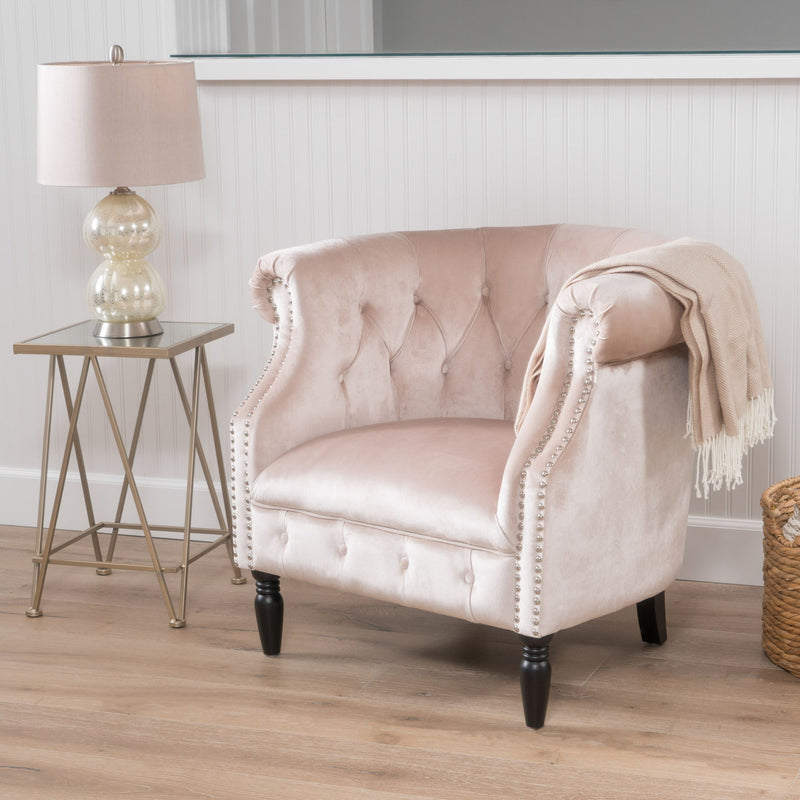 Celestialis - Upholstered Velvet Club Chair With Tub Design And Rolled Recessed Armrests - Champagne