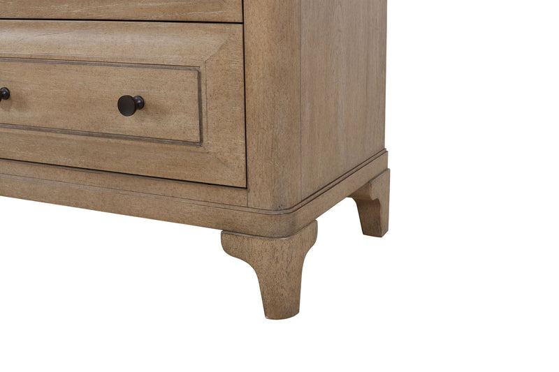 Queen Canopy Bedroom Set With A 2 Drawer Nightstand A Dresser With Poster Mirror And A Door Chest - Sand