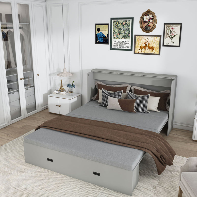 Full Murphy Bed With Storage Drawers, Charging Station, Foldable Panels, And Silent Swivel Wheels