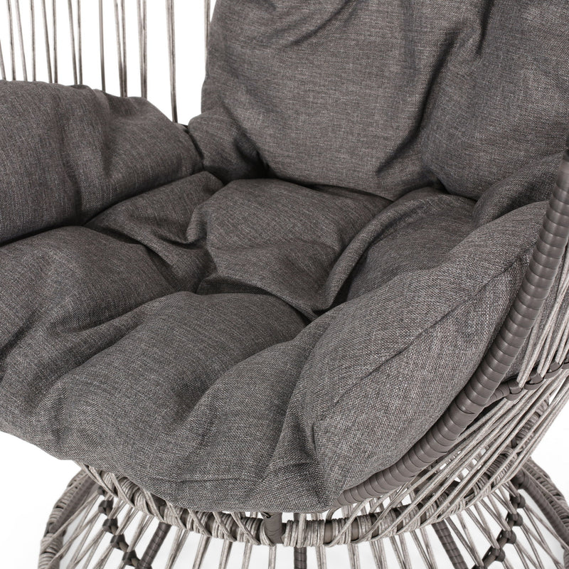 Patio Swivel Basket Egg Chair With Cushion