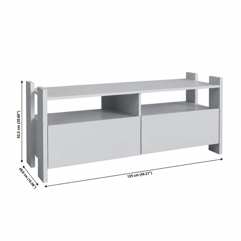 TV Stand For TVs Up To 55" With Open Shelves And 2 Drawers - White