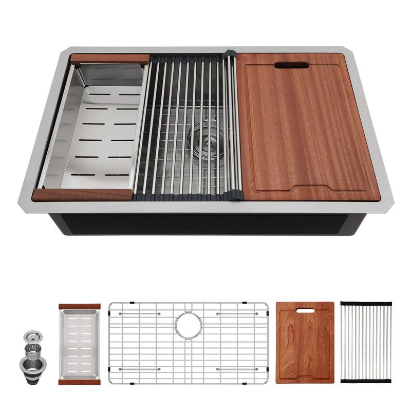 Undermount Workstation Kitchen Sink Stainless Steel Single Bowl