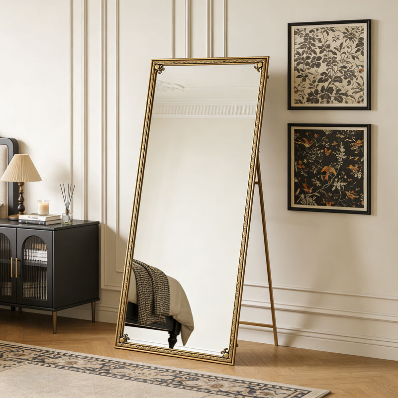 Full Length Mirror With Stand, Floor Standing Dressing - Antique Gold