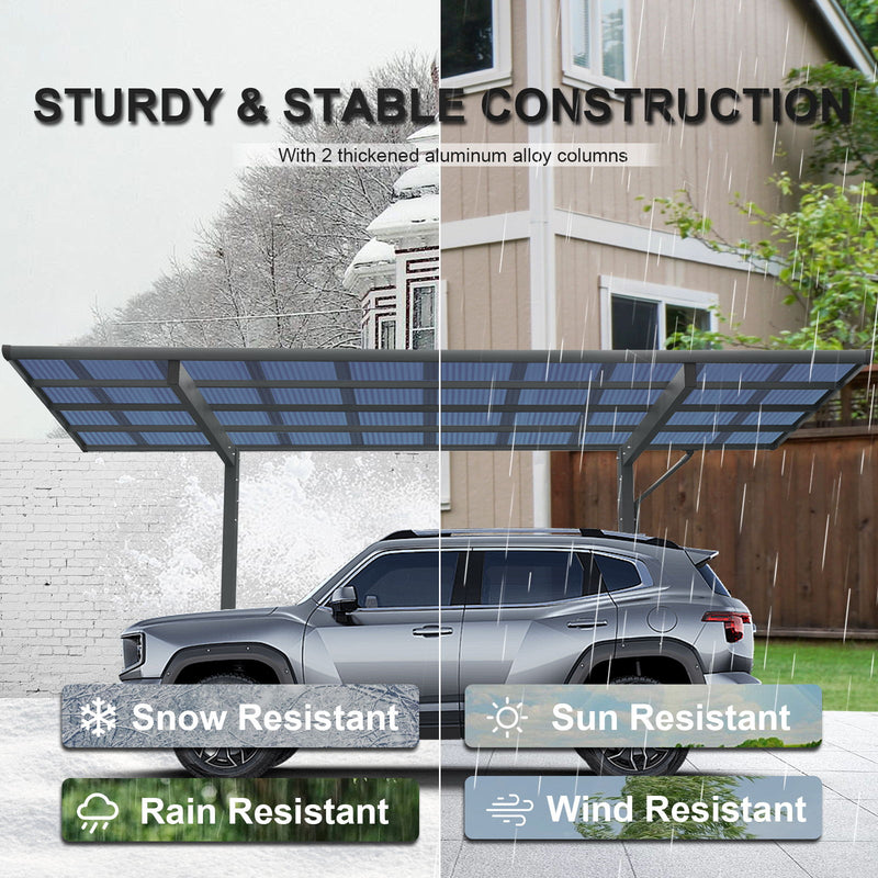 Outdoor Carport, Single Carport Aluminum Metal Frame And Polycarbonate Panels Car Port For Outdoor Driveway Car, Truck - Charcoal