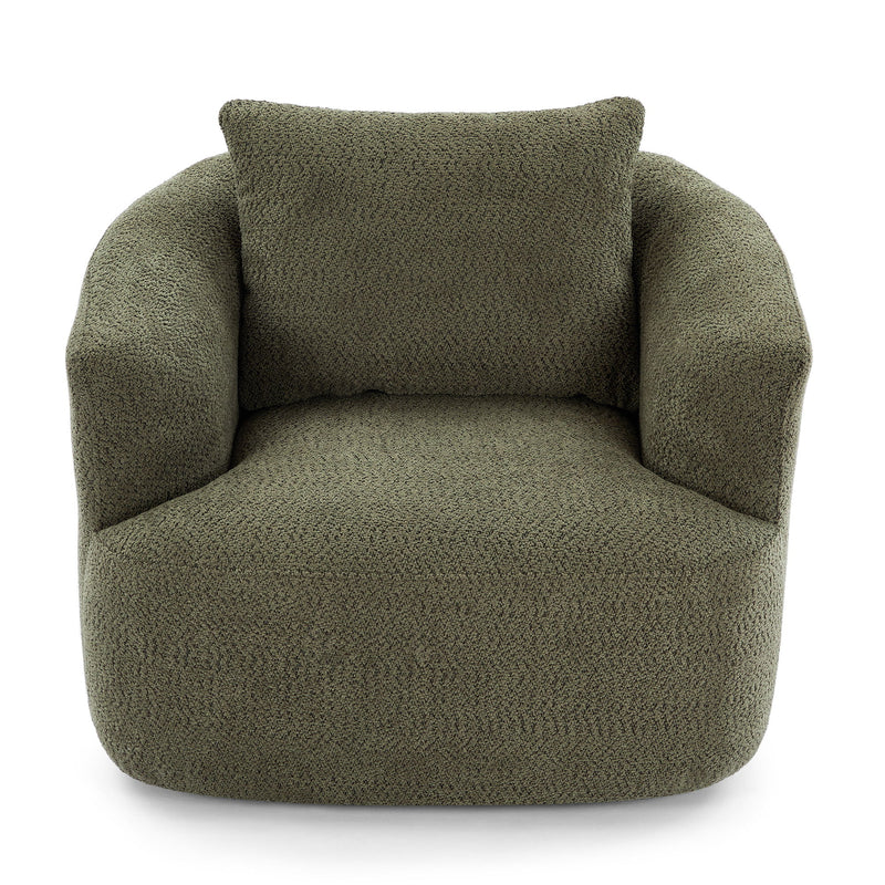 360° Swivel Barrel Sofa Chair With Throw Pillow, Upholstered Accent Chair