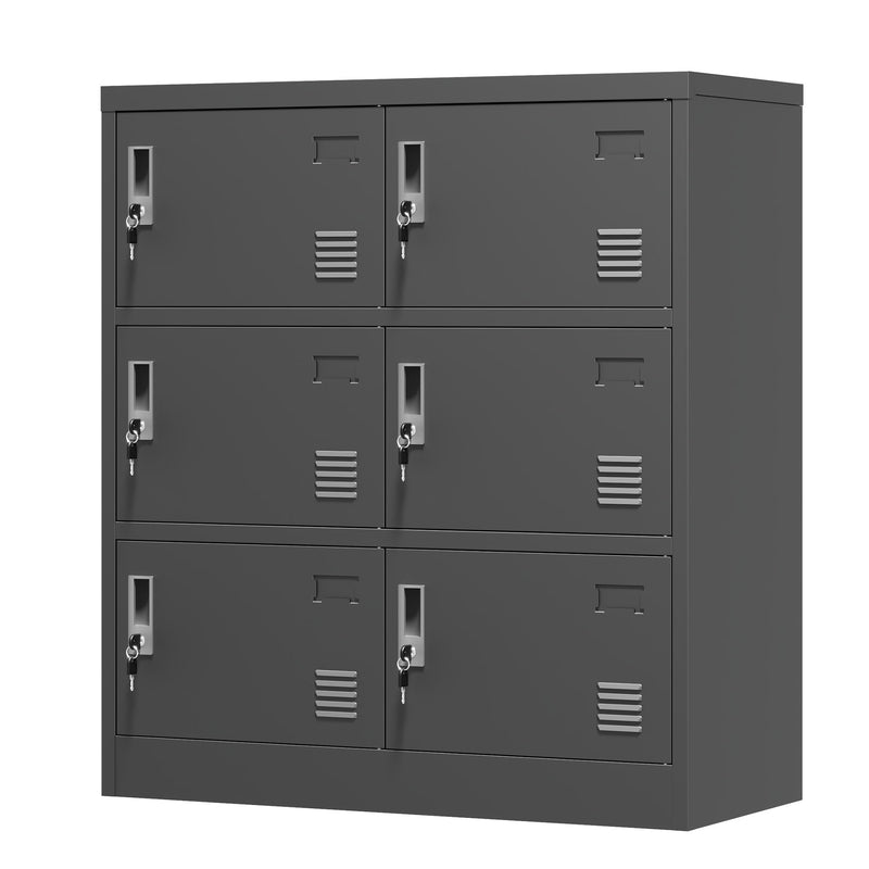 6 Door Employee Storage Locker, Lockers For Office, Gym, School, And Home With Card Slot - Black