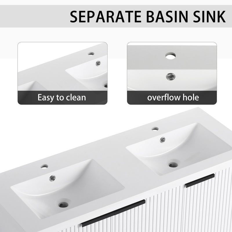 Contemporary Wall Mounted Bathroom Vanity With Resin Double Sink