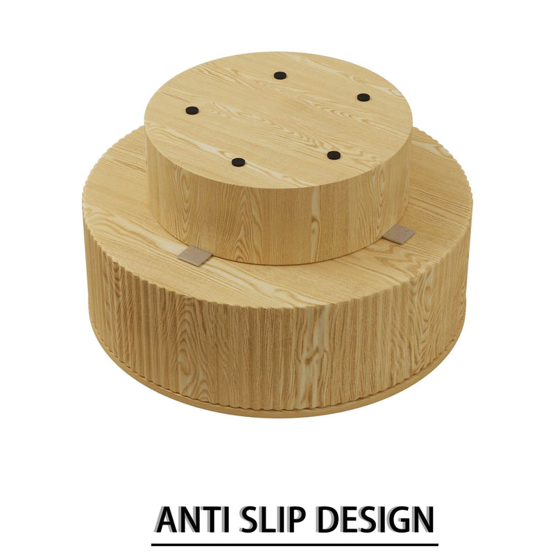 Modern Circular Coffee Table With Stripe Design And Storage Space