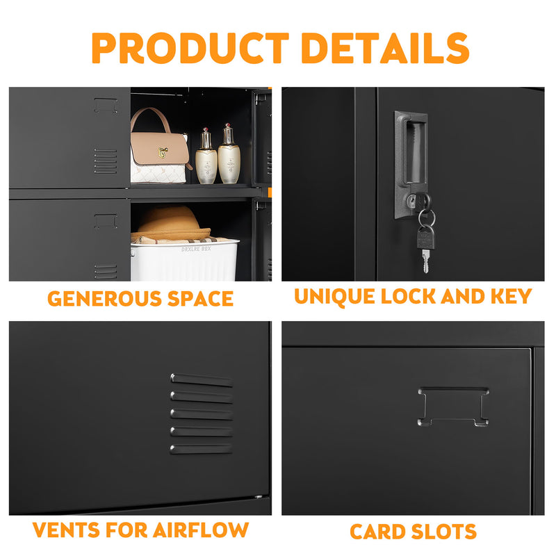 6 Door Employee Storage Locker, Lockers For Office, Gym, School, And Home With Card Slot - Black