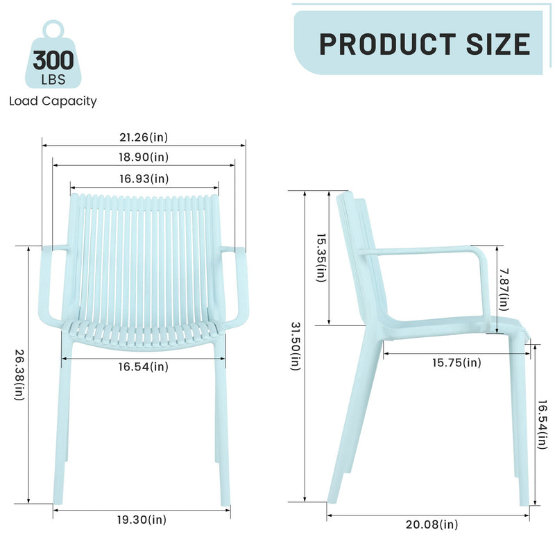 4 Modern Stackable Plastic Armchair Matched With Folding Square Table