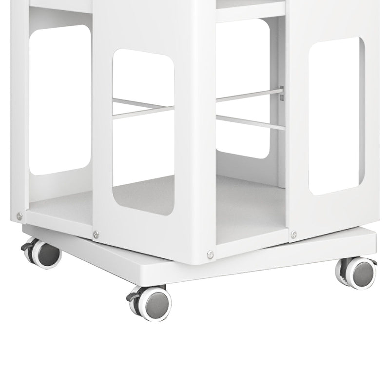 4 Tier All Steel Rotating Bookshelf With 360° Wheels, Large Size Sturdy & Spacious Book Rack, New Style Bookshelf - White