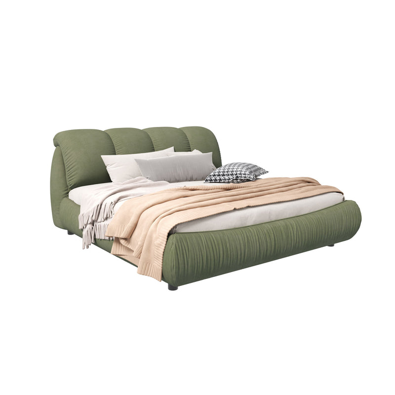 Luxury Upholstered Platform Bed With Oversized Padded Backrest And Solid Wood Frame