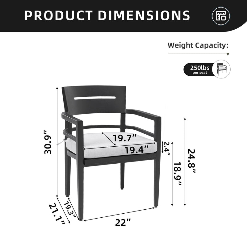 Outdoor Patio Dining Chairs With Outdoor Grade Sunbrella Fabric Cushions, Tapered Feet (Set of 4) - Ember Black